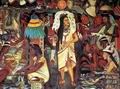 Картина Диего Риверы, изображающая рынок Теночтитлана. Там продавались продукты питания, золото, перья, ювелирные и гончарные изделия, шкуры животных, кремниевые и обсидиановые ножи и множество других товаров