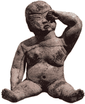 Керамическая статуэтка, напоминающая ребёнка по своим очертаниям, имеет короткие, маленькие кисти рук, характерные для ольмекских статуй. Ольмеки. ||| 40Kb