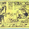 Дворцовая сцена в Подземном царстве и обезглавливание жертвы. Сосуд 600—900 гг. из Южного Кампече (Мексика)