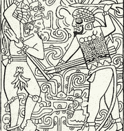 Битва тольтеков с майя. Рельеф на косяке здания 2С-6. (Коц'Пооп). К'абах.