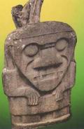 Колумбия. Долина статуй. Каменная фигура с лицом человека и зубами ягуара