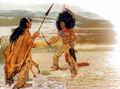 Индейцы ассинибойиы (слева) и хидатса из отряда «Никогда не бегущих»