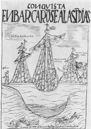 Корабли Колумба. Рисунок перуанского индейца Помо де Айялы (XVI век).