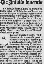 Первая страница барселонского издания 1493 года письма Колумба об открытии новых земель.