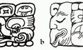 (а) «эмблемный иероглиф» Паленке («Дворцовая Палетка», L7); (b) имя Тивооль-Чан-Мата на «штуковых иероглифах» из Храма 18 (по Шиле и Мэтьюзу 1978)