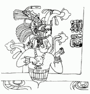 Портрет и именной иероглиф К’ан-Хой-Читама на саркофаге Пакаля в Храме Надписей.