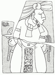 Монумент 153 из Тонины, прорисовка. На панели изображен «человек из Чиикнааб'а», захваченный царем Попо' К'инич-Чуваах(?)-К'ак'ом. Дата пленения не сохранилась.