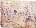 Исход из Ацтлана и путь в Колуакан в год «1. текпатль» («1. кремень») по древнеацтекскому календарю (дата указана в квадратной рамке) (Codex Boturini)  ||| 34,1Kb