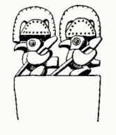 Рис. 1. Резное навершие с изображением двух птиц в полулунных головных уборах. Культура чиму, долина Моче (Schmidt M. Kunst und Kultur von Peru. В., 1929, S. 423, Abb. 3)