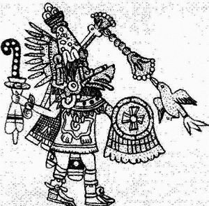Рис. 2. Кецалькоатль в облике бога ветра Ээкатля (кодекс Мальябечи, XVI в.)