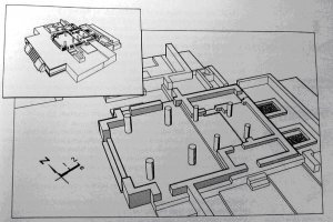 227. Художественная реконструкция Структуры Н1 в Чьяпа-де-Корсо. В левом верхнем углу здание показано на своей платформе.