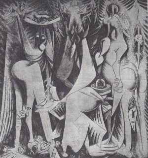 Монументальное полотно «Джунгли», Вифредо Лам. Фото - А. Морен, Париж. Частная коллекция, США