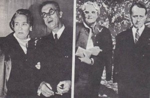 Слева: Виктория Окампо в 1947 году с первым Генеральным директором ЮНЕСКО Джулианом Хаксли. Справа: несколько лет спустя, В. Окампо с французским писателем Андре Мальро