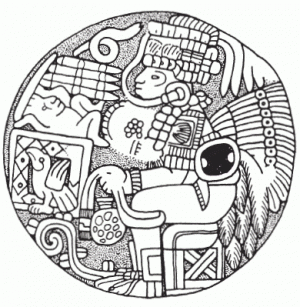 Рис. 27. Центральная часть оборотной стороны резного зеркала с линейным теотиуаканским тексом (по Benson and Joralemon 1980:no. 36).