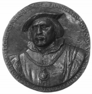 Государственный секретарь Франсиско де Лос-Кобос, главный придворный покровитель Альварадо. Медаль Кристофа Вейдитца, 1531.