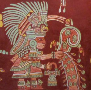 Илл. 5.12. Жрец в изысканном хлопковом одеянии на фреске в Тепантитле (реконструкция, Национальный музей антропологии в Мехико). (Фото: David M. Carballo).