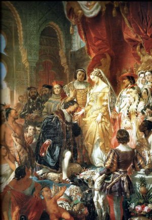 Прием Колумба Королем Фердинандом II и королевой Изабеллой слева от короля – бишоп Фонсека).