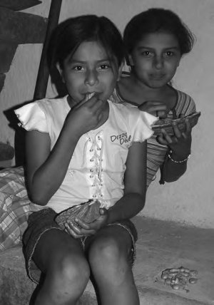 Девочки едят мякоть плода Теоброма биколор. Копан, Гондурас. Фото: Cameron L. McNeil.