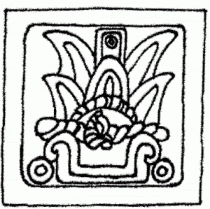 Рисунок 1-6. Картуш с иероглифом 2 Акатль, связанным с обозначением празднования церемонии Нового Огня, расположенный в нижней правой части фасада Теокалли Священной Войны (Рисунок Дони Фокса)