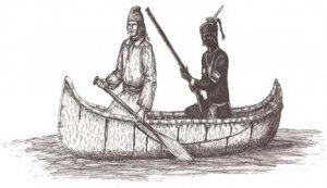 Рисунок Ральфа Митчарда (Ralph Mitchard) «канадец и индеец в берестяном каноэ» (сanadian and Indian in birchbark canoe).