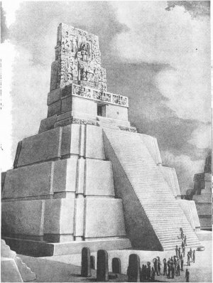 Общий вид храма II в Тикале. Реконструкция Т. Проскуряковой