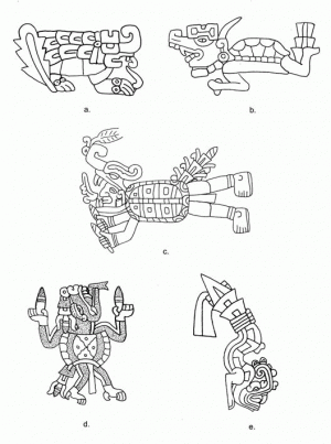 Илл. 4. Сапотекский Шикани, миштекский Йауи и ацтекский Шиукоатль