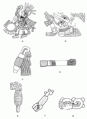 Илл. 6. Ацтекские и теотиуаканские изображения копьеметалок