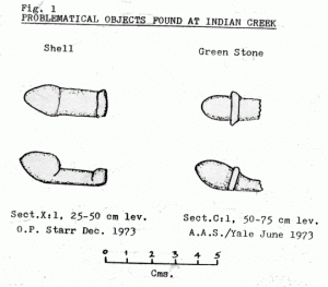 При раскопках на о. Антигуа (также на севере Малых Антильских островов) в слоях, датируемых началом нашей эры, были найдены два артефакта, которые через несколько лет, на основании знакомства с публикациями по Калифорнии, были идентифицированы как упоры копьеметалок (atlatl spurs) (Nicholson 1980, p. 394-395)