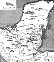 Археологическая карта области распространения культуры майя (по Морли)