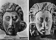 Скульптурный портрет мужчины (из камня вулканического происхождения - трахита) - прекрасный образец скульптуры майя. Копан. Начало I тыс.н.э. (слева). Молодой бог кукурузы. Храм 22. Копан. (справа)