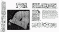 (а) подпись к тексту панели северного косяка «часовни» Храма Солнца (прорисовка Люсии Хендерсон); (b) фрагмент северного косяка «часовни» Храма Солнца (прорисовка Робертсон 1991, рис. 116); (с) надпись o-ki-bi K’INICH-AHK-la-MO’-NAHB на Южной панели из Храма 19. Дальше у Скидмора подпись к рисункам обрывается, из основного текста понятно, что (d) надпись из Храма 21 с юношеским именем Акаль-Мо’-Наба; (е) надпись на монументе из Храма 21 с упоминанием города Уште’-К’ух; (f) имя фигуры на Западной панели Храма 19.