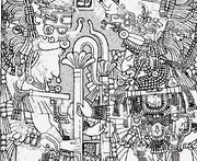 Притолока 9 из Йашчилана, последний монумент Йашун-Б'алама IV. На притолоке показан танец с обменом посохами «хасав-чан» между царем и братом его жены, «сахалем» Чак-Чами, который состоялся 20 июня 768 года.