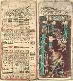 Рис. 5. Изображение потопа в Дрезденском кодексе майя (из пасти и лап змееподобного божества падают вниз потоки воды)