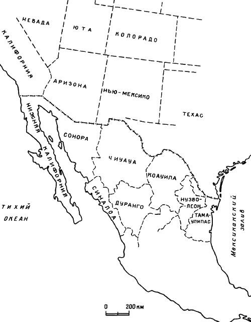 Карта юго-запада США и Северной Мексики