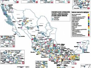 Карта споров между властями Мексики и представителями индейцев. Cristina Medrano/Fuente: Comisión para el Diálogo con los Pueblos Indígenas (CDPI)