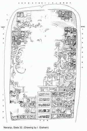 Стела 32. Последний монумент Наранхо. Прорисовка Й. Грэма