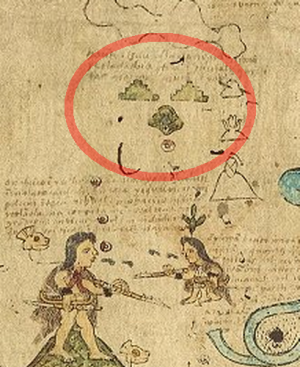 Д. Хейден увидела в Кодексе Шолотля две зарисованные пирамиды, расположенные поверх тоннеля с человеком внутри – вероятно, человеческая фигура изображала оракул