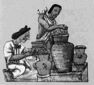 Женщины складывают в кувшины сушеный маис, который мог храниться долгие месяца