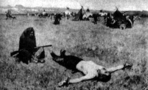 "Пленник", картина Г.Ф. Фарни. Расправа равнинных индейцев над белым солдатом из армии США