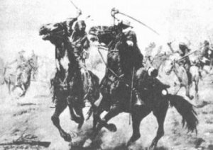 "Поединок", картина Ч.Шрифогеля; индейцы в бою с американской кавалерией