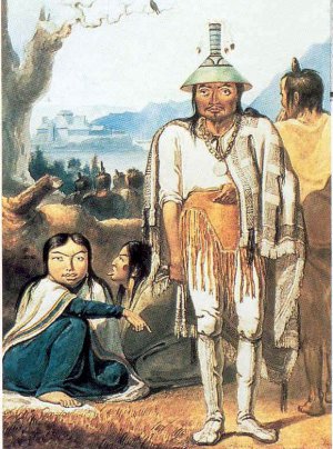  Акварельный рисунок Михаила Тихонова, изобразившего жителей о. Ситка (1818). Антропологические детали рисунка были высоко оценены современными учеными.