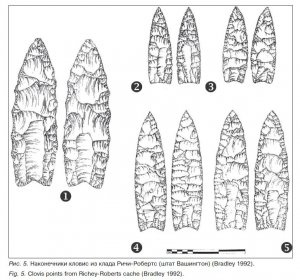 Рис. 5. Наконечники кловис из клада Ричи-Робертс (штат Вашингтон) (Bradley 1992).