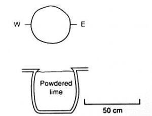 80. План и поперечное сечение ямы, наполненной известью, из «Мужского дома» фазы Тьеррас-Ларгас.