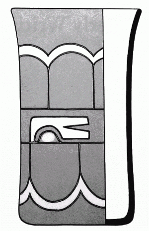 125. Столовый серый кубок с мотивом «ноги крокодила» негативной белой росписью. Высота 17.4 см.