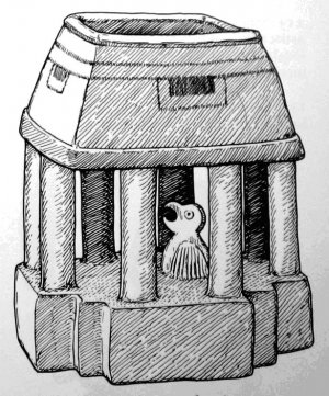 211. Керамическая скульптурка гигантского попугая ара внутри храма, Монте-Альбан II. Высота 49.5 см.