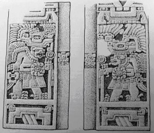 256. Резные косяки из гробницы в Рейес-Этла, изображающие сапотекских владык в костюмах пумы или ягуара.