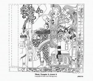 Притолока из "Храма III" в Тикале. Прорисовка Д. Монтгомери
