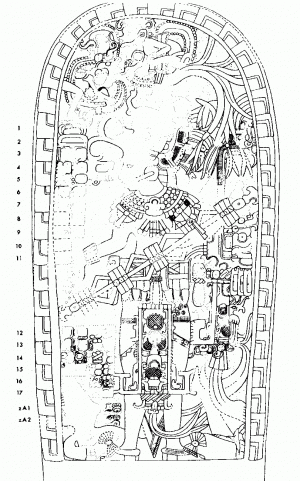 Стела 11 из Тикаля. Прорисовка У. Ко