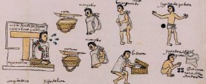 На рисунке верхняя правая фигура изображает игрока в мяч (Codex Mendoza).