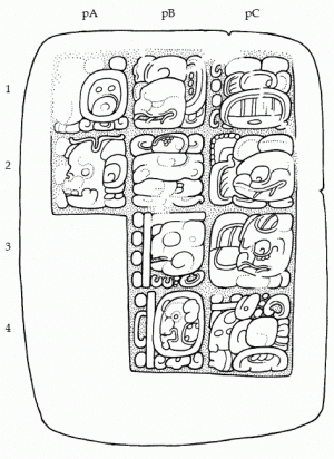 Блок 4 иероглифической лестницы 2 из Ла-Короны. Прорисовка Д. Стюарта.